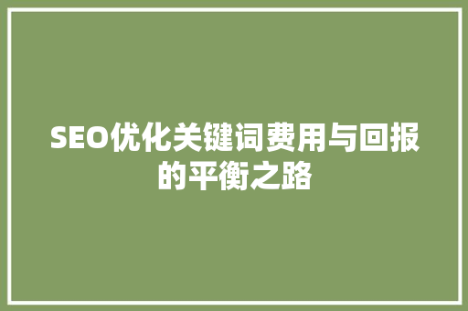 SEO优化关键词费用与回报的平衡之路