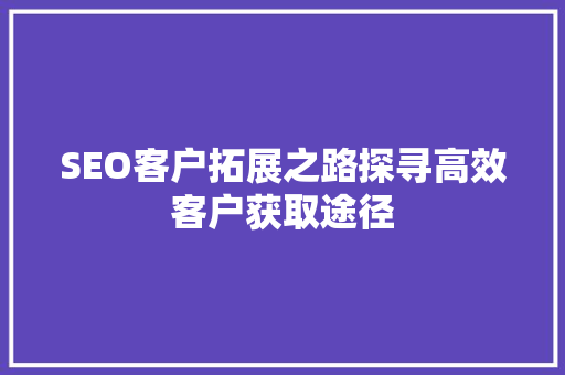 SEO客户拓展之路探寻高效客户获取途径 SEO客户拓展之路探寻高效客户获取途径