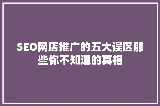 SEO网店推广的五大误区那些你不知道的真相