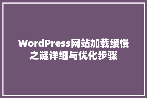 WordPress网站加载缓慢之谜详细与优化步骤 WordPress网站加载缓慢之谜详细与优化步骤