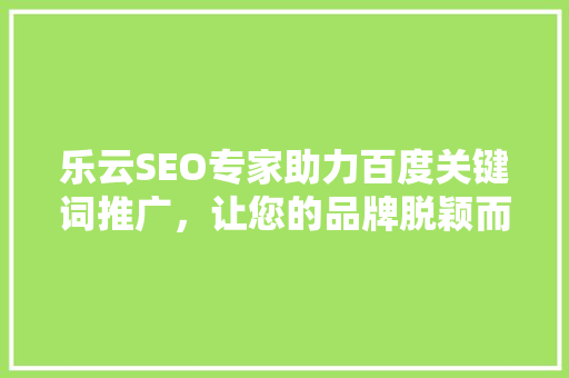 乐云SEO专家助力百度关键词推广，让您的品牌脱颖而出
