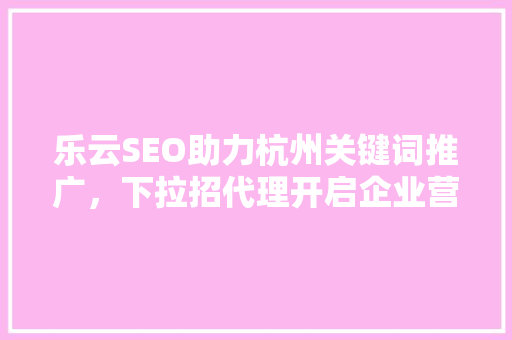 乐云SEO助力杭州关键词推广，下拉招代理开启企业营销新篇章 电脑基础