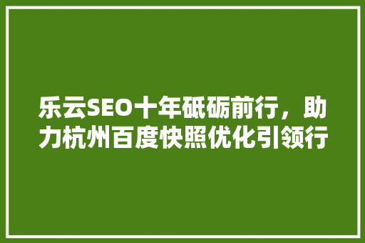 乐云SEO十年砥砺前行，助力杭州百度快照优化引领行业新风向