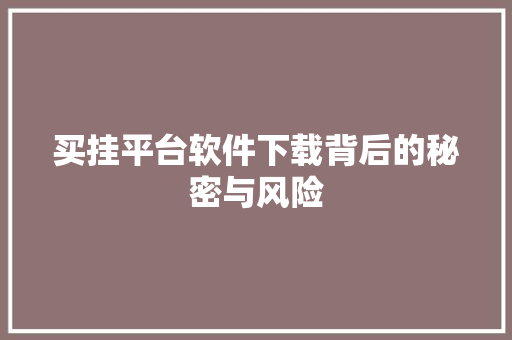 买挂平台软件下载背后的秘密与风险