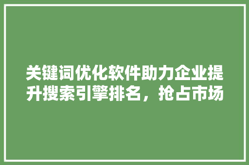 关键词优化软件助力企业提升搜索引擎排名,抢占市场先机 关键词优化软件助力企业提升搜索引擎排名,抢占市场先机