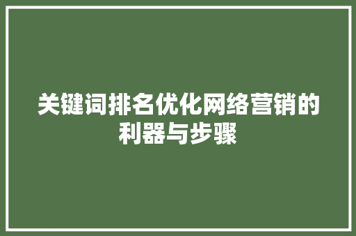 关键词排名优化网络营销的利器与步骤 编程语言 关键词排名优化网络营销的利器与步骤 编程语言