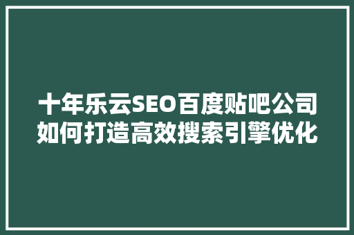 十年乐云SEO百度贴吧公司如何打造高效搜索引擎优化步骤