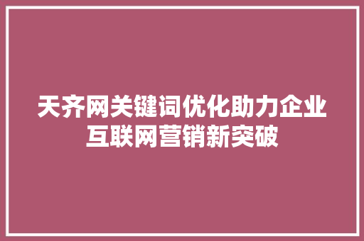 天齐网关键词优化助力企业互联网营销新突破