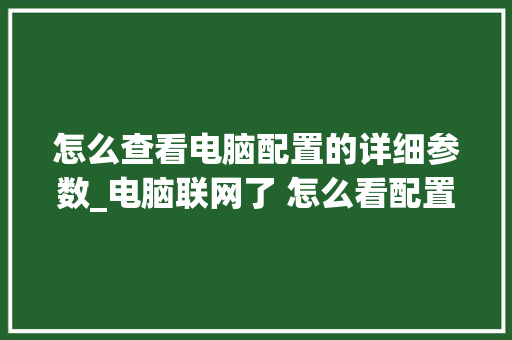 怎么查看电脑配置的详细参数_电脑联网了 怎么看配置信息 网络技术 怎么查看电脑配置的详细参数_电脑联网了 怎么看配置信息 网络技术