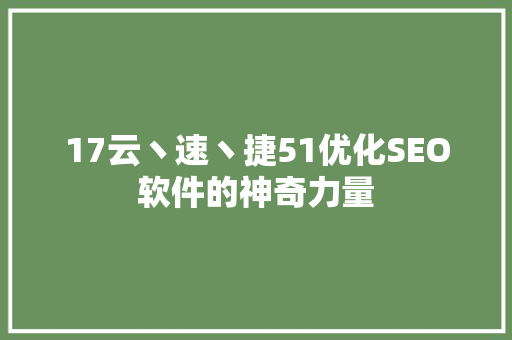 17云丶速丶捷51优化SEO软件的神奇力量