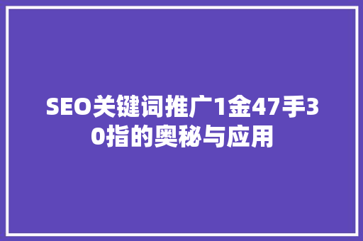 SEO关键词推广1金47手30指的奥秘与应用