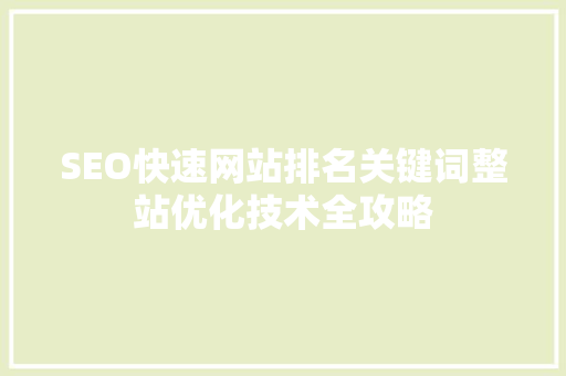 SEO快速网站排名关键词整站优化技术全攻略