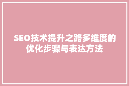 SEO技术提升之路多维度的优化步骤与表达方法