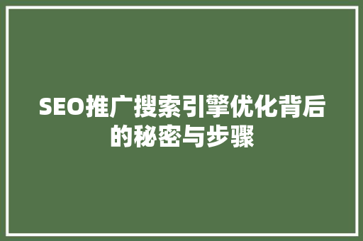 SEO推广搜索引擎优化背后的秘密与步骤