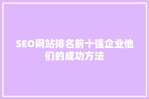SEO网站排名前十强企业他们的成功方法
