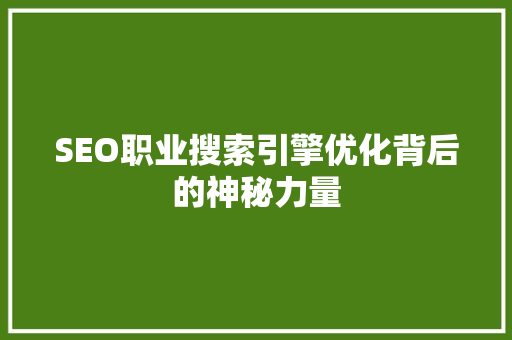 SEO职业搜索引擎优化背后的神秘力量