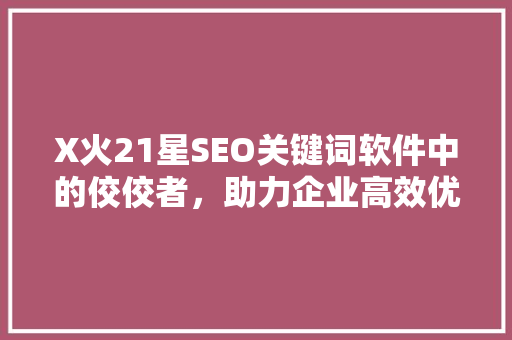 X火21星SEO关键词软件中的佼佼者,助力企业高效优化 X火21星SEO关键词软件中的佼佼者,助力企业高效优化