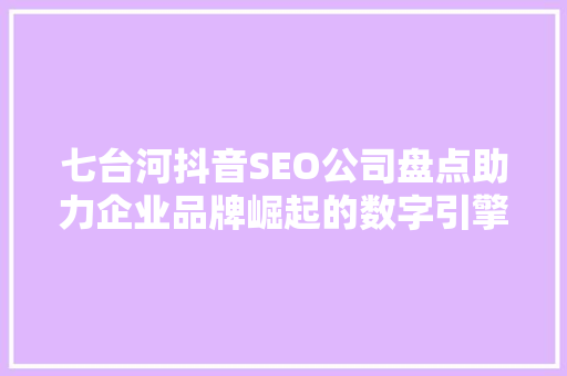 七台河抖音SEO公司盘点助力企业品牌崛起的数字引擎