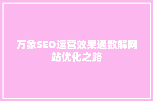 万象SEO运营效果通数解网站优化之路