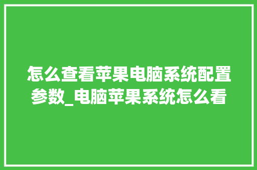 怎么查看苹果电脑系统配置参数_电脑苹果系统怎么看配置参数