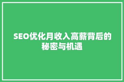 SEO优化月收入高薪背后的秘密与机遇