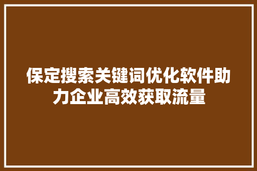 保定搜索关键词优化软件助力企业高效获取流量