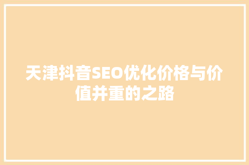 天津抖音SEO优化价格与价值并重的之路