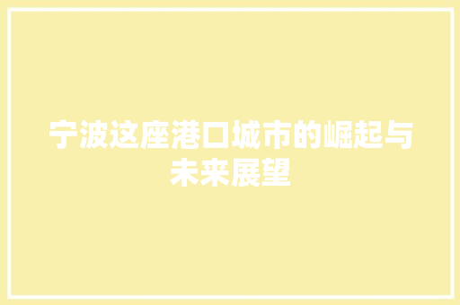 宁波这座港口城市的崛起与未来展望