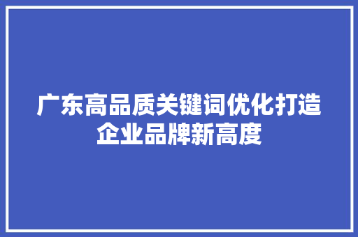 广东高品质关键词优化打造企业品牌新高度