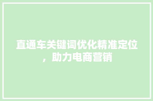 直通车关键词优化精准定位，助力电商营销