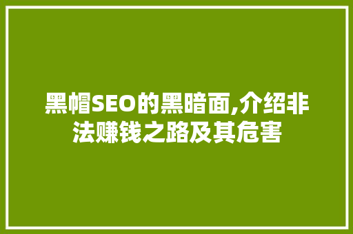黑帽SEO的黑暗面,介绍非法赚钱之路及其危害 黑帽SEO的黑暗面,介绍非法赚钱之路及其危害 电脑故障维修