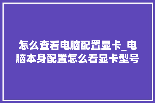 怎么查看电脑配置显卡_电脑本身配置怎么看显卡型号