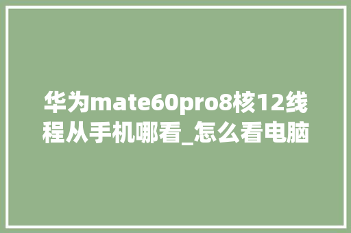 华为mate60pro8核12线程从手机哪看_怎么看电脑配置是几核