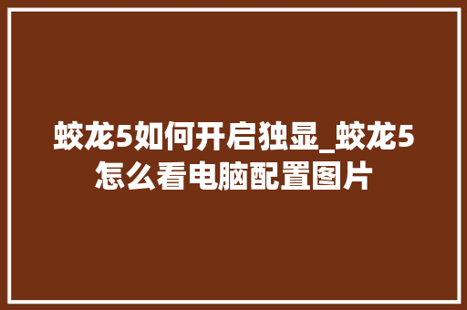 蛟龙5如何开启独显_蛟龙5怎么看电脑配置图片