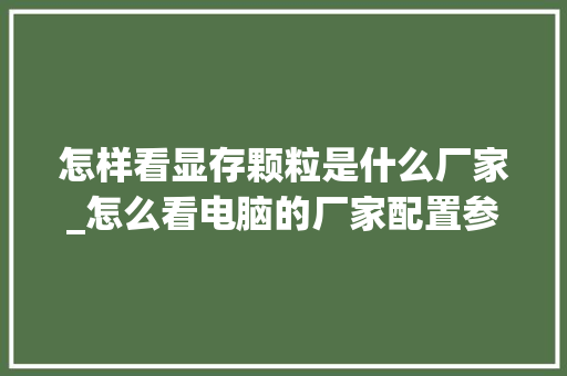 怎样看显存颗粒是什么厂家_怎么看电脑的厂家配置参数