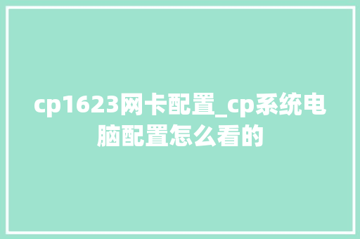 cp1623网卡配置_cp系统电脑配置怎么看的