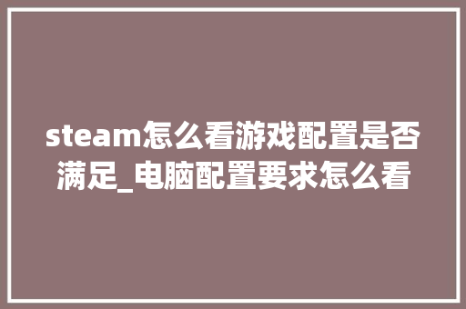 steam怎么看游戏配置是否满足_电脑配置要求怎么看