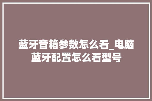 蓝牙音箱参数怎么看_电脑蓝牙配置怎么看型号