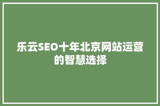 乐云SEO十年北京网站运营的智慧选择 电脑故障维修