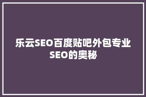 乐云SEO百度贴吧外包专业SEO的奥秘