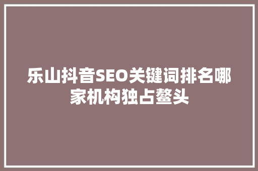 乐山抖音SEO关键词排名哪家机构独占鳌头