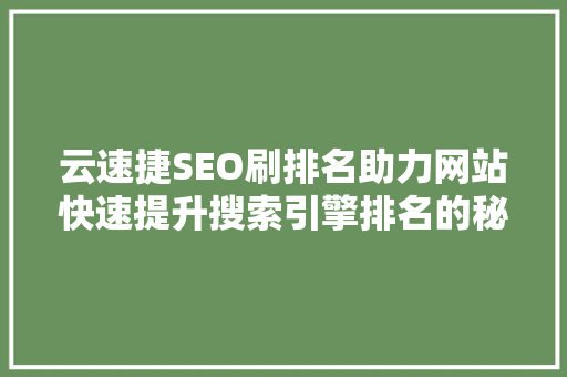 云速捷SEO刷排名助力网站快速提升搜索引擎排名的秘密武器