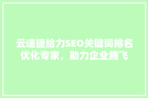 云速捷给力SEO关键词排名优化专家，助力企业腾飞