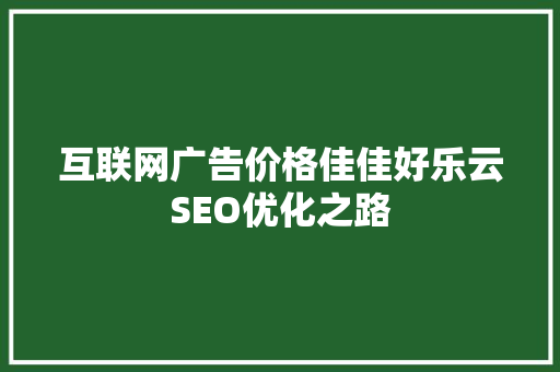 互联网广告价格佳佳好乐云SEO优化之路