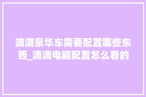 滴滴豪华车需要配置哪些东西_滴滴电脑配置怎么看的