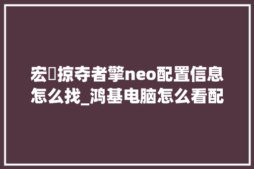 宏碁掠夺者擎neo配置信息怎么找_鸿基电脑怎么看配置参数 电脑故障维修