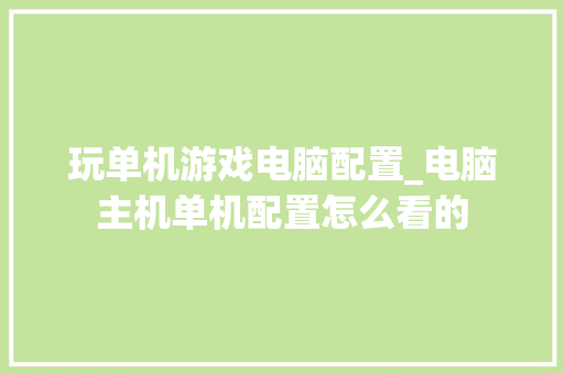 玩单机游戏电脑配置_电脑主机单机配置怎么看的