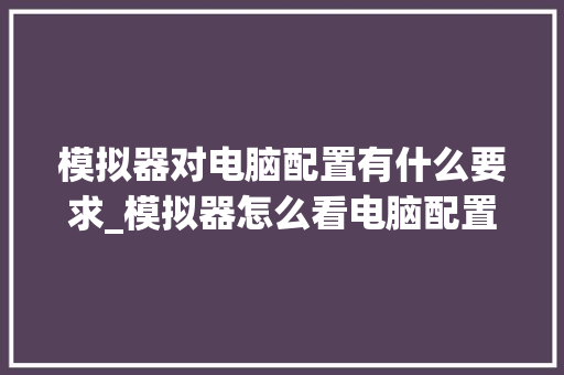模拟器对电脑配置有什么要求_模拟器怎么看电脑配置参数