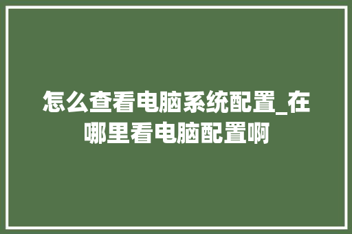 怎么查看电脑系统配置_在哪里看电脑配置啊