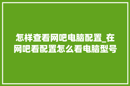 怎样查看网吧电脑配置_在网吧看配置怎么看电脑型号